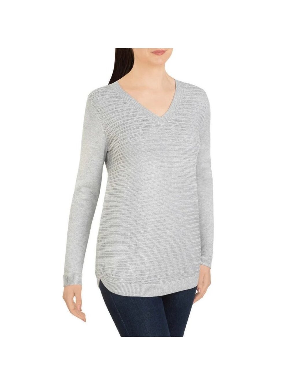 Hilary Radley Women's V-Neck Long Sleeve Sweater Gray Size XL NEW